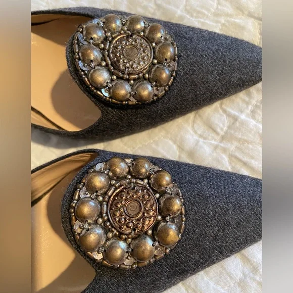 MANOLO BLAHNIK Dark Gray Pointed-Toe Coin Mules size 37.5 - Picture 6 of 14